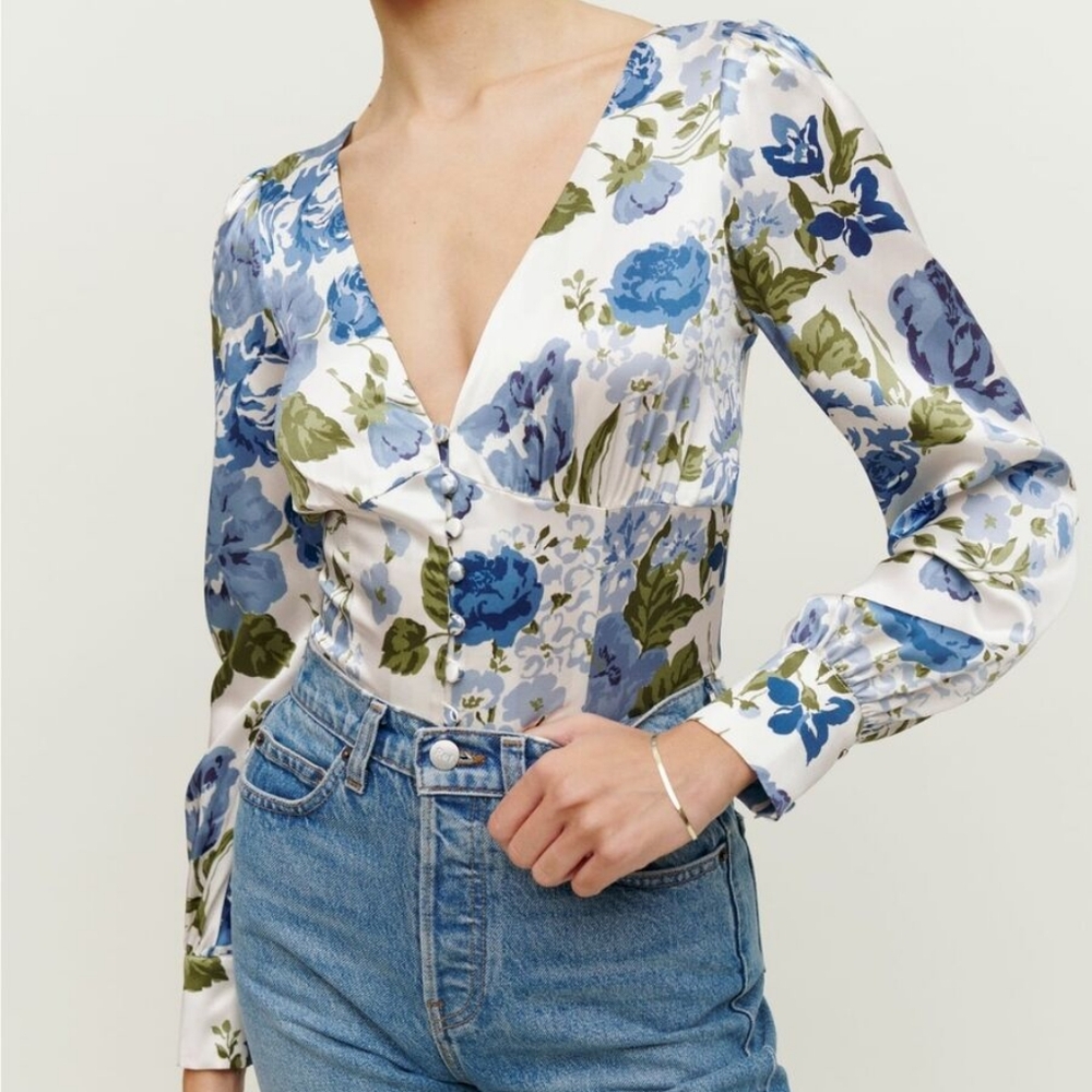 Reformation Blue Floral Blouse - Picture 1 of 6